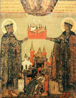 Страстотерпцы Борис и Глеб с Борисоглебским монастырем (фото с сайта www.days.ru)